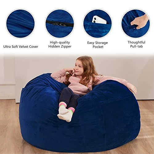 Homguava Bean Bag Chair: 3' Bean Bags With Memory Foam Filled, Large Beanbag Chairs Soft Sofa With Dutch Velet Cover-36×36"×24"(Blue) - Image 5
