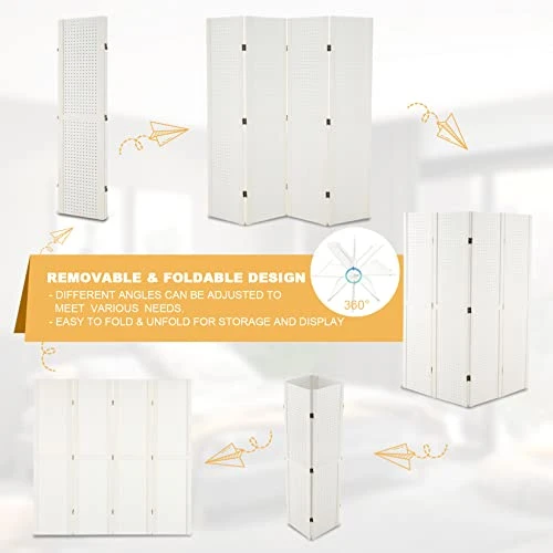 Haddockway 4 Panel Pegboard Display 5 Ft Folding Privacy Screen Wood Room Divider Portable Freestanding Display Board Wall Organizer For Craft Show, Jewelry, Retail, Cloth - Image 4