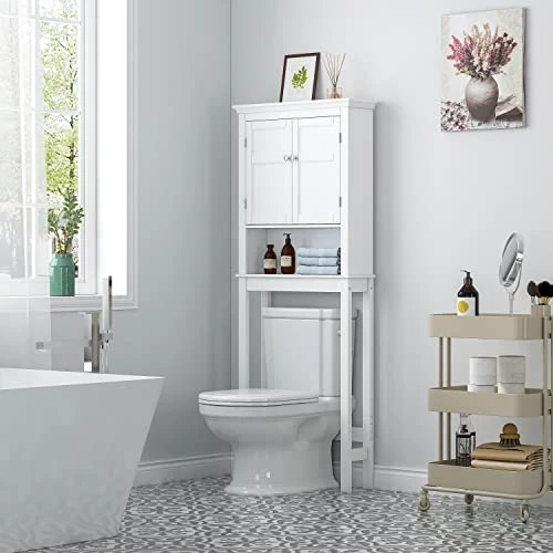 UTEX Bathroom Storage Over The Toilet, Bathroom Cabinet Organizer With Adjustable Shelves, Bathroom Space Saver For Bathroom, White - Image 4