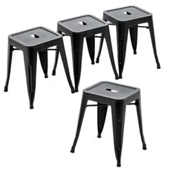 Changjie Furniture Backless Industrial Metal Bar Stool Kitchen Stackable Kids Stools Short Stools Metal Dining Chairs Set Of 4 (18 Inch, Matte Black)