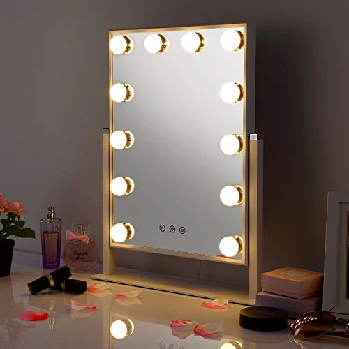 HAMSWAN Large Vanity Mirror With 3 Different Lighting Modes, Hollywood Lighted Mirror Vanity Makeup Mirror With 12 X 3W Dimmable LED Bulbs, White
