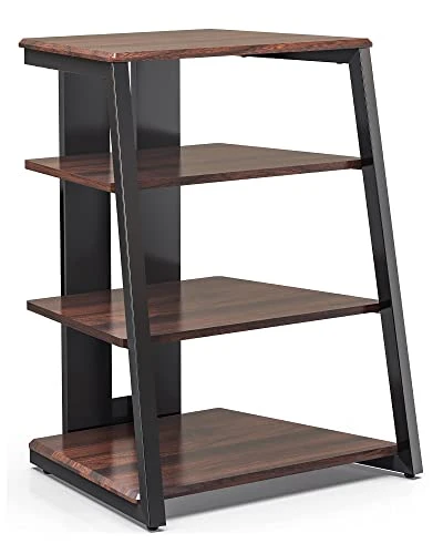 FITUEYES Design 4-Tier AV Media Stand Corner Shelf Stand Wooden Corner Shelves Component Cabinet Stereo Rack Audio Tower With Height Adjustable Wooden Shelves For/Apple Tv/Xbox One/ps4 (Walnut)