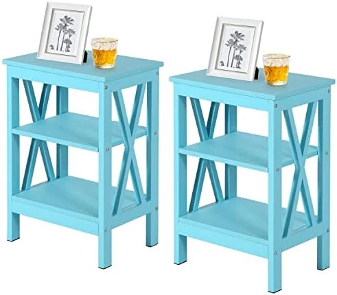 VECELO End Side Table With Storage Shelf Living Room,Bedroom Furniture, White(Set Of 2), Nightstand With Shelves - Image 7