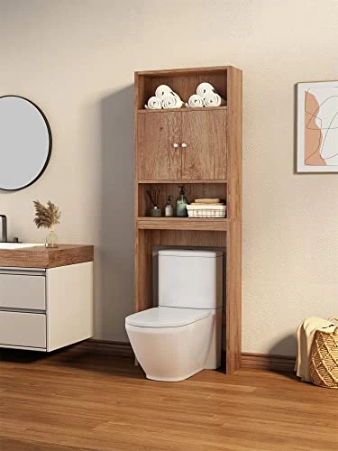 Aisfure Over The Toilet Storage Cabinet, 3-Tier Bathroom Space Saver, Bathroom Organizer Shelf Over Toilet, Freestanding Multifunctional Laundry Organizer Toilet Rack Brown - Image 2