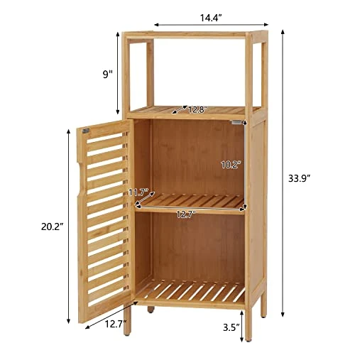 Kinbor Bamboo Bathroom Cabinet Floor Free Stand Storage Cabinet With Single Door Furniture Cabinet For Bathroom, Living Room, Bedroom - Image 6