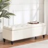 HUIMO Button-Tufted Ottoman With Storage In Upholstered Fabrics, Large Storage Bench For Bedroom, Living Room, Entryway, Storage Ottoman Bench With Safety Hinge Hold Up To 300lbs (Ivory)