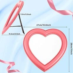 Jetec Heart Makeup Mirror Heart Shaped Mirror Tabletop Cosmetic Mirror Wall Mirror Vanity Mirror For Women Girls, 10.6 Inches (Pink)