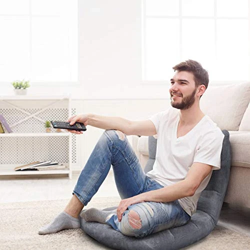 Safstar Cushioned Floor Chair, 14-Position Adjustable Paded Lazy Recliner With Comfortable Back Support And Skin-Friendly Cover, Great For Reading, Playing Game, Meditating (Elegant Gray) - Image 2