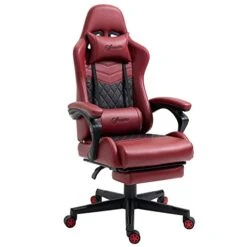 Vinsetto Racing Gaming Chair Diamond PU Leather Office Gamer Chair High Back Swivel Recliner With Footrest, Lumbar Support, Adjustable Height, Red