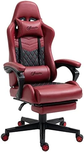 Vinsetto Racing Gaming Chair Diamond PU Leather Office Gamer Chair High Back Swivel Recliner With Footrest, Lumbar Support, Adjustable Height, Red - Image 9