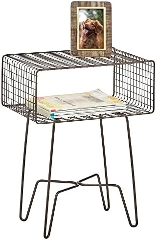 MDesign Modern Industrial Side Table With Storage Shelf, 2-Tier Metal Minimal End Table, Metallic Caged Grid - Accent Furniture For Living Room, Bedroom, Office, Dorm Room, Concerto Collection, Black - Image 8