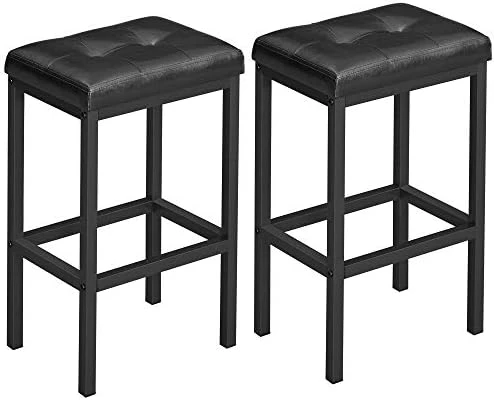 VASAGLE Bar Stools, Set Of 2 PU Upholstered Breakfast Stool, 15.7 X 11.8 X 24.4 Inches, Backless, Simple Assembly, Industrial, Dining Room Kitchen Counter Bar, Black Seat And Black Frame ULBC068B81 - Image 8