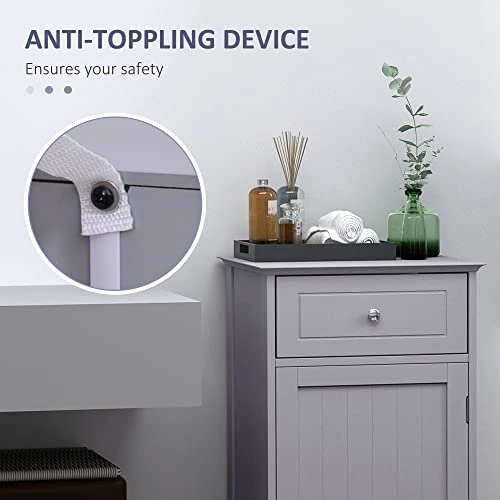 Kleankin Bathroom Cabinet With Drawer And Shelf, Toilet Vanity Cabinet For Toilet Paper, Towels Or Shampoo, Grey - Image 2