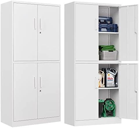 Letaya Metal Storage Cabinet, 2 Adjustable Shelves Lockable Door, Steel Locker For Office, Home,Pantry,Garage Utility Cabinet (White)… - Image 8