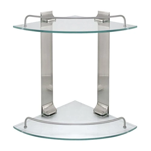 MODONA Double Corner Glass Shelf With Rail β Satin Nickel β 5 Year Warrantee