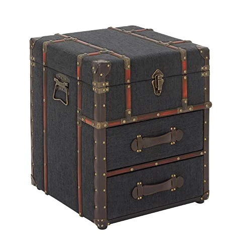 Deco 79 Linen Rectangle Accent Table With Buckle Hinged Top, 18" X 18" X 22", Blue - Image 5