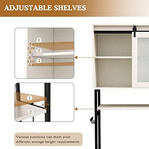 AZODY Over The Toilet Storage Cabinet With Sliding Door And Adjustable Shelves, Over Toilet Bathroom Organizer With Toilet Paper Holder And 3 Hanging Hooks, 64 Inches Height - Image 3