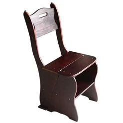 DINGZZ Step Stool-Brown Convertible Ladder Chair Library Kitchen Step Stool Ladder - 34X49X85cm