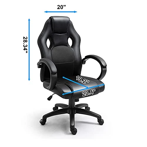 Polar Aurora Office Chair PU Leather Racing Style Computer Gaming Chairs Adjustable Swivel Desk Chair Black - Image 2