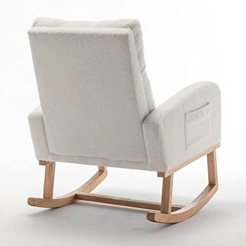 GENERIC Chair Nursery, Rocker Glider Chair For Nursery High Back, Teddy Material Comfort Arm Rocker, Tufted Nursing Comfy Chairs For Mom, Side Pocket - Image 6