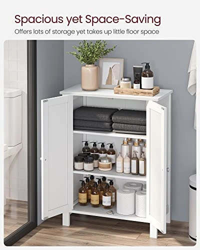 VASAGLE Bathroom Floor Storage Cabinet, Bathroom Storage Unit With 2 Adjustable Shelves, Bathroom Cabinet Freestanding, 11.8 X 23.6 X 31.5 Inches, White UBCB60W - Image 4