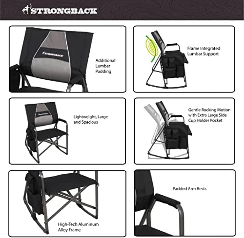 STRONGBACK Director With Innovative Lumbar Back Support Heavy Duty Camping Chair With Side Table - Image 6