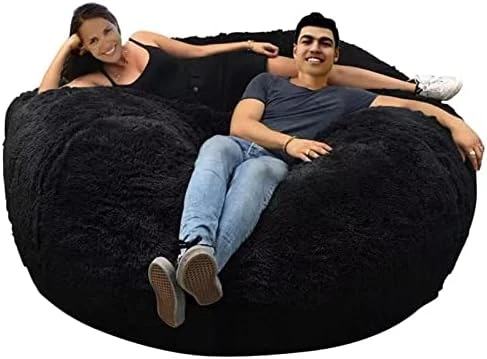ASxmhGo Bean Bag Chairs, 7ft Giant Bean Bag Cover, Soft Fluffy Fur Bean Bag Chairs For Adults (Cover ONLY, NO Filler) Big Bean Bag Bed Oversized Lazy Bean Bag Couch(Dark Grey) 7FT (180cmx80cm) - Image 6