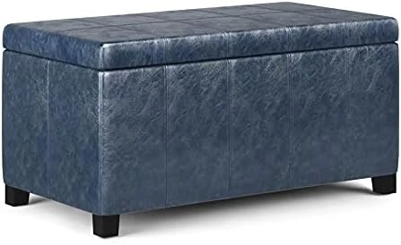 SIMPLIHOME Dover 36 Inch Wide Rectangle Lift Top Storage Ottoman Bench In Upholstered Tanners Brown Faux Leather, Footrest Stool, Coffee Table For The Living Room, Bedroom And Kids Room - Image 15