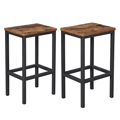 VASAGLE Bar Stools, Set Of 2 Bar Chairs, Kitchen Breakfast Bar Stools With Footrest, Industrial In Living Room, Party Room, Rustic Brown And Black ULBC65X