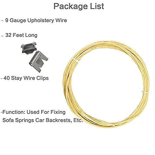 YLM1991 Upholstery Stay Wire For Sofa Furniture Springs, 9 Gauge With 40 Clips (10M/32ft) - Image 4