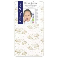 Dream On Me Sweet Dreams 88 Coil Spring Crib And Toddler Bed 6" Mattress In Blue, Green Guard Gold Certified, Beige Cloud Vinyl Cover With Baby, 17 Lb