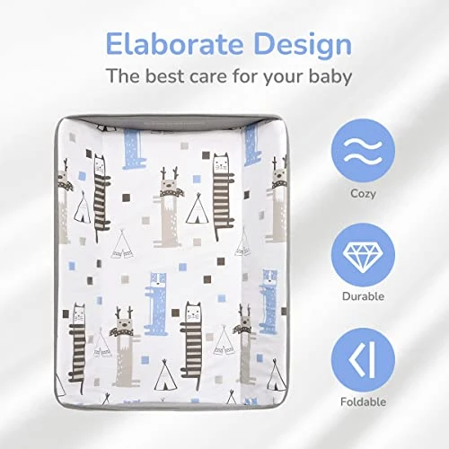 Baby Changing Table With Wheels, Maydolly Portable Adjustable Height Folding Diaper Station With Nursery Organizer & Storage Rack For Newborn Baby And Infant, Grey Pattern