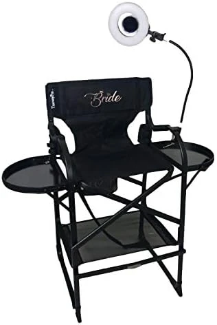Tuscany Pro Bridal Tall Heavy Duty Director Chair With Mini Ring LED Light - Perfect For Wedding Makeup For Bride - Italian Design With Adjustable Seat Height - Carry Bag Included - Image 4