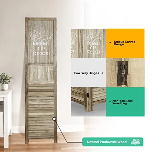 ECOMEX 4 Panel Room Divider, 5.6 Ft Tall Wood Room Dividers And Folding Privacy Screens Portable Partition Room Dividers With Pattern For Home Office Bedroom Dining Room, Brown - Image 2