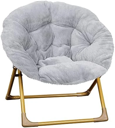 Flash Furniture Gwen Oversize Folding Saucer Chair - Dusty Aqua Faux Fur Moon Chair - Soft Gold Metal Frame - 23" Portable Folding Chair - For Dorm And Bedroom - Image 6
