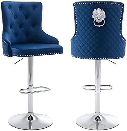 GOOLON Velvet Bar Stool Set Of 2 Lion Pull Ring Swivel Chair For Kitchen Counter Nailhead Upholstered Barstools Height Adjustable Barstools With Chrome Base For Dining Room Kitchen Gray - Image 7