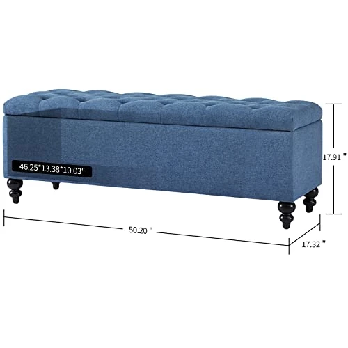 Storage Ottoman 50.2 Inches Upholstered Fabric Storage Ottoman Bench,Button Tufted Ottoman With Storage For Living Room (Navy Blue) - Image 3