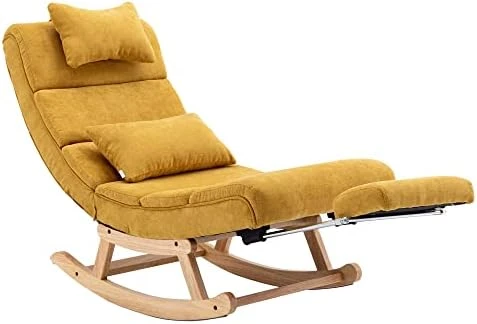 Modern Rocking Lounge Chair, Upholstered Glider Chair For Adults, Accent Rocker Chair With Large Back & Pull Out Pedal, Lie Or Sleep Lazy Chair For Living Room, Bedroom, Balcony (Light Blue Polyester) - Image 15