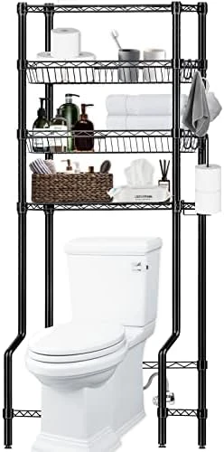 Folews Bathroom Organizer Over The Toilet Storage, 4-Tier Bathroom Shelves Over Toilet Shelf Above Toilet Storage Rack Freestanding Bathroom Space Saver With Adjustable Shelves And Baskets, Black - Image 6