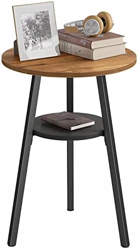 CubiCubi Round End Table, Side Table With Wooden Shelves, 2-Tier Rustic Vintage Table For Living Room Bedroom, Metal Frames And Wooden Boards, Rustic Brown - Image 7
