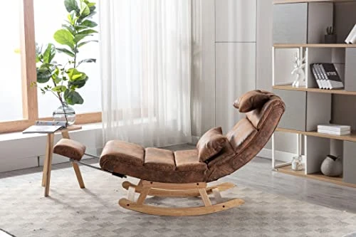 UFINEGO Rocking Chair Nursery Glider Chair For Nursery Comfy Chair 51.37 INCH Comfortable Living Room Chair With Lumbar Support Footrest Glider Chair For Nursery, Coffee - Image 2