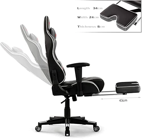 IWMH Gaming Chair, Racing Ergonomic Office Computer Chair With Footrest, High Back Reclining Desk Chair, Adjustable Leather Gamer Chair With Headrest And Lumbar Support, Gray - Image 2