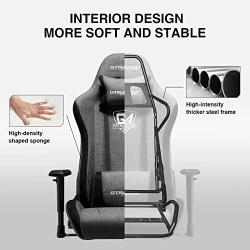GTRACING Gaming Chair, Fabric Computer Chair, High Back Ergonomic Reclining Swivel Chair With Premium Breathable Cloth Cushion And Headrest&Lumbar Support (Dark) - Image 5