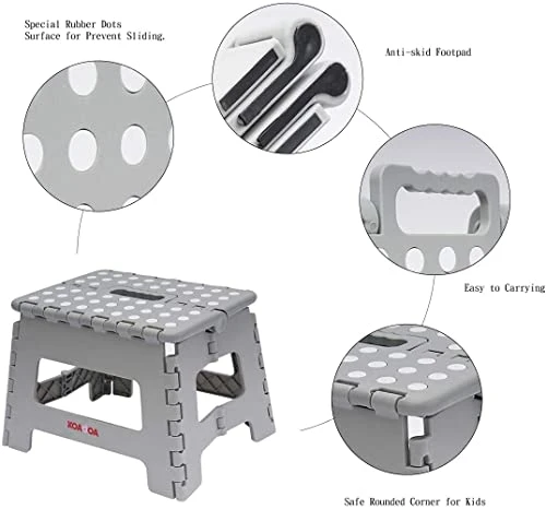 Folding Step Stool, Foldable Step Stool 9 Inch Anti-Slip Lightweight Folding Stools For Kitchen Bathroom Bedroom (Gray)