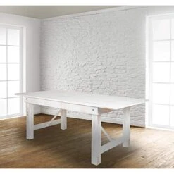 Flash Furniture HERCULES Series 7' X 40" Rectangular Antique Rustic White Solid Pine Folding Farm Table
