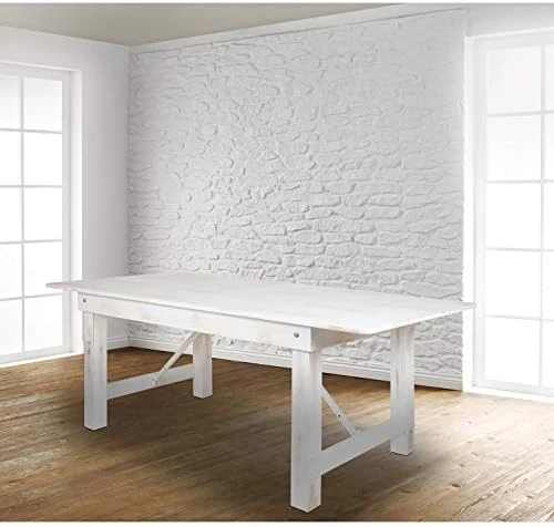 Flash Furniture HERCULES Series 7' X 40" Rectangular Antique Rustic White Solid Pine Folding Farm Table - Image 7