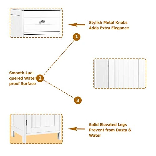 GLACER Bathroom Floor Cabinet, Multifunctional Freestanding Side Storage Cabinet With Adjustable Shelf, Equipped With Anti-toppling Fitting, 14 X 12 X 34.5 Inches (White) - Image 6