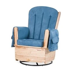 Foundations SafeRocker Steel Swivel Glider Rocker, Wood Base, Blue Microfiber Cushion