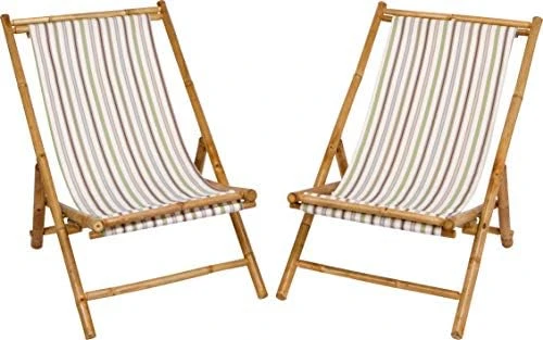 Statra Folding Bamboo Sling Chair Set Of 2, Blue Stripes - Image 9