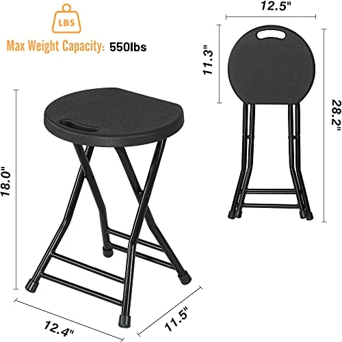 Allpop 2 Pack Folding Stool With Double Bars, 18 Inch Plastic Foldable Stool Set Of 2, 550lb Capacity, Portable Round Step Stool For Adults Kitchen Garden, Black - Image 2